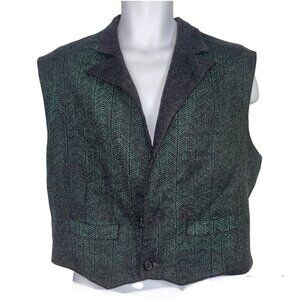 Vintage Mens Vest Size Small Black Green Wool Tweed Waistcoat